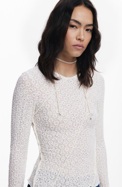 Desigual Stretch Lace T-shirt Long Sleeve T-shirt In White