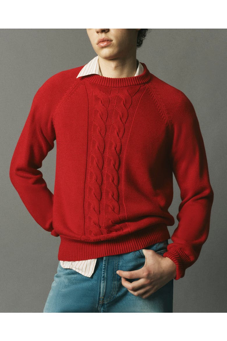 Cotton Cableknit Sweater, Alternate, color, Red