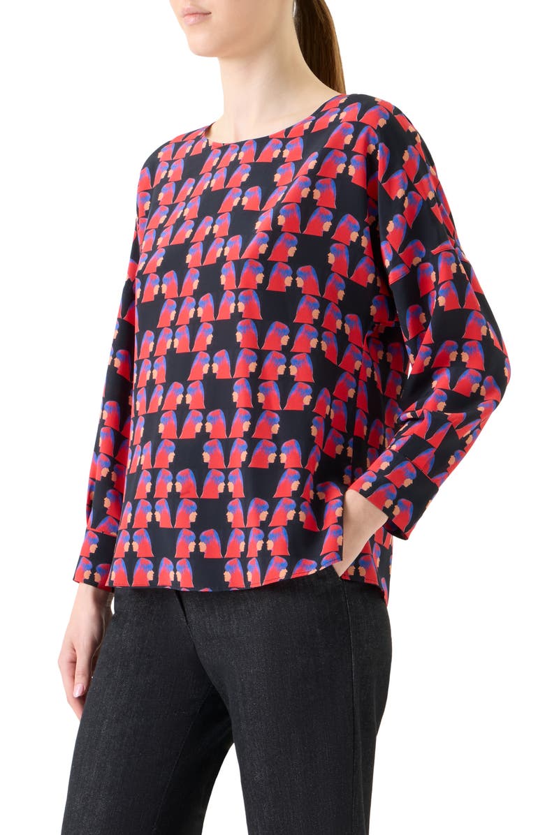 Akris punto Françoise Hardy Print Silk Crêpe de ChineTop, Alternate, color, Black-Multicolor