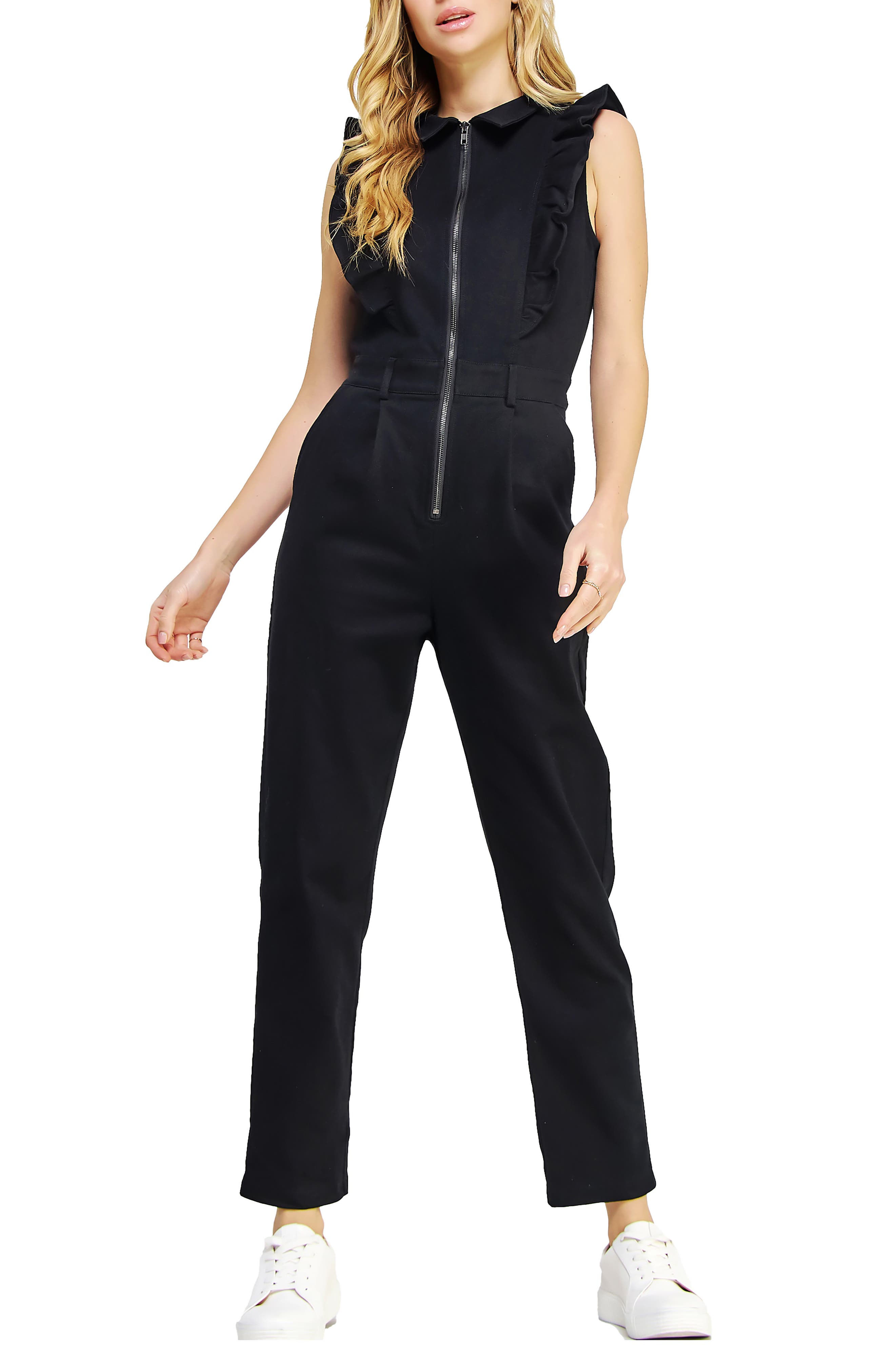 ONE ONE SIX Ruffle Zip Front Sleeveless Crop Denim Jumpsuit (Women ...