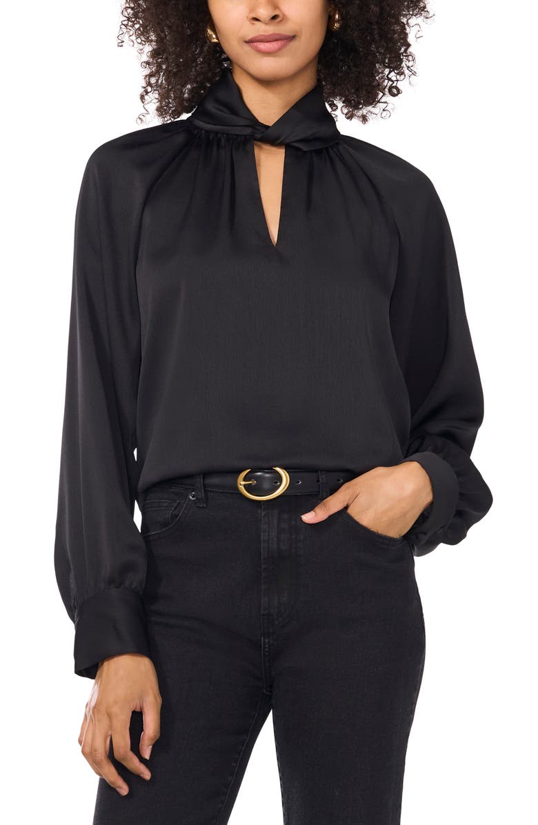 Vince Camuto Twisted Mock Neck Long Sleeve Top, Main, color, Rich Black
