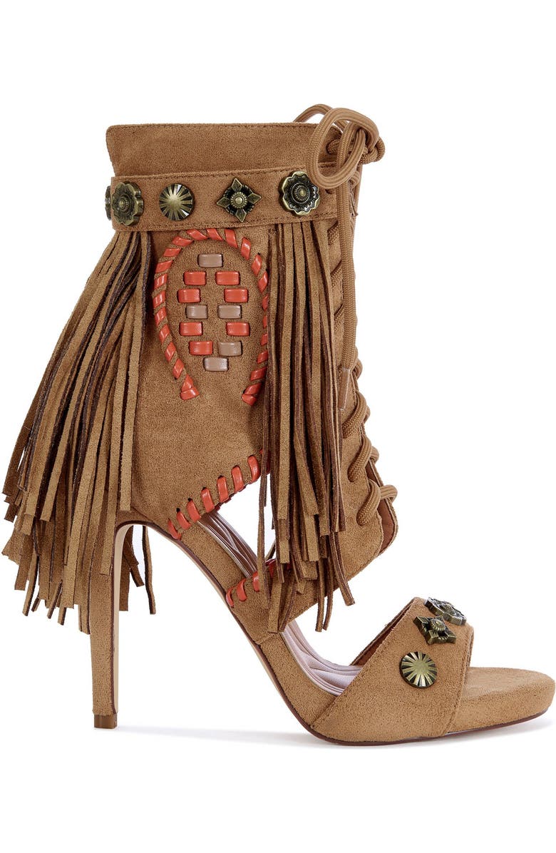 AZALEA WANG SALGADO-TAN FRINGE STILETTO SANDAL BOOTIE - TAN / 8 / STILETTO, Main, color, Tan