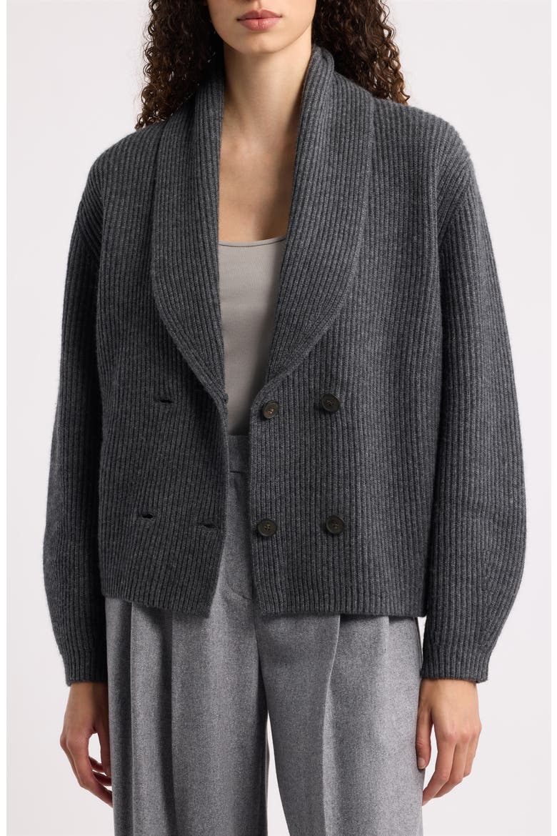 Ribbed Shawl Collar Wool & Cashmere Cardigan, Alternate, color, CHARCOAL
