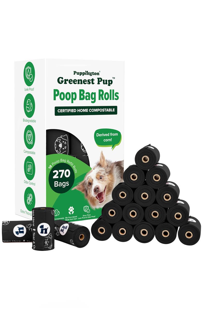 Puppington Greenest Pup Compostable Dog Poop Bags, Main, color, Onyx Black