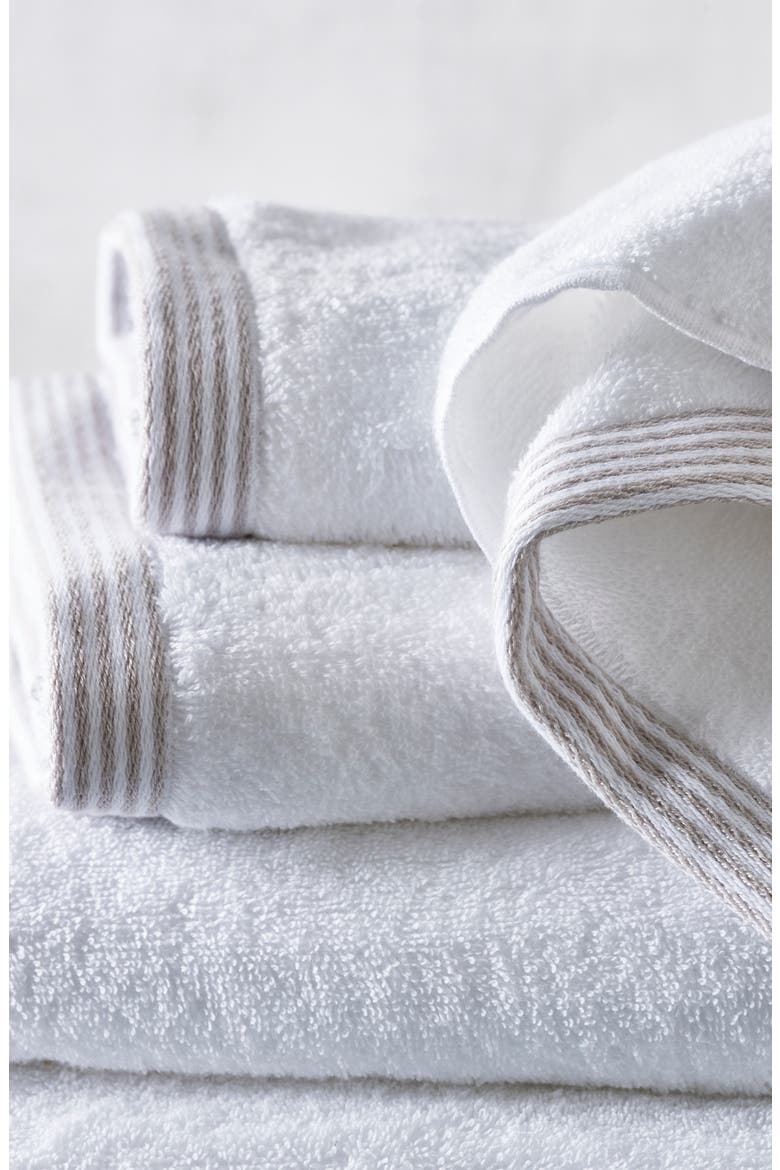 Color Stripe Border Bath Sheet Towel, Alternate, color, WHITE/ PUTTY