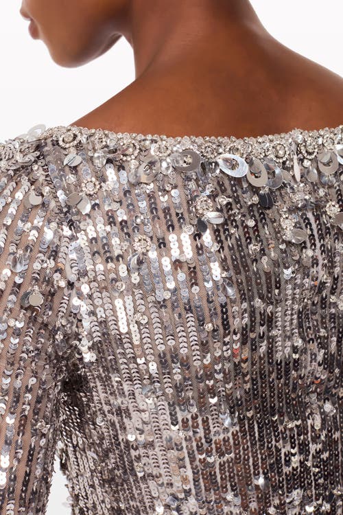 Jenny Packham Kestra Sequin-embellished Maxi Dress In Gray