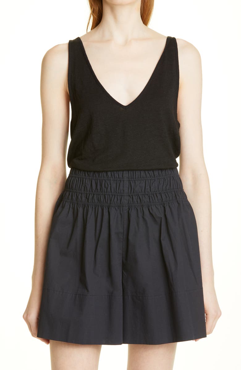 Vince Double V-Neck Linen Tank, Main, color, Black