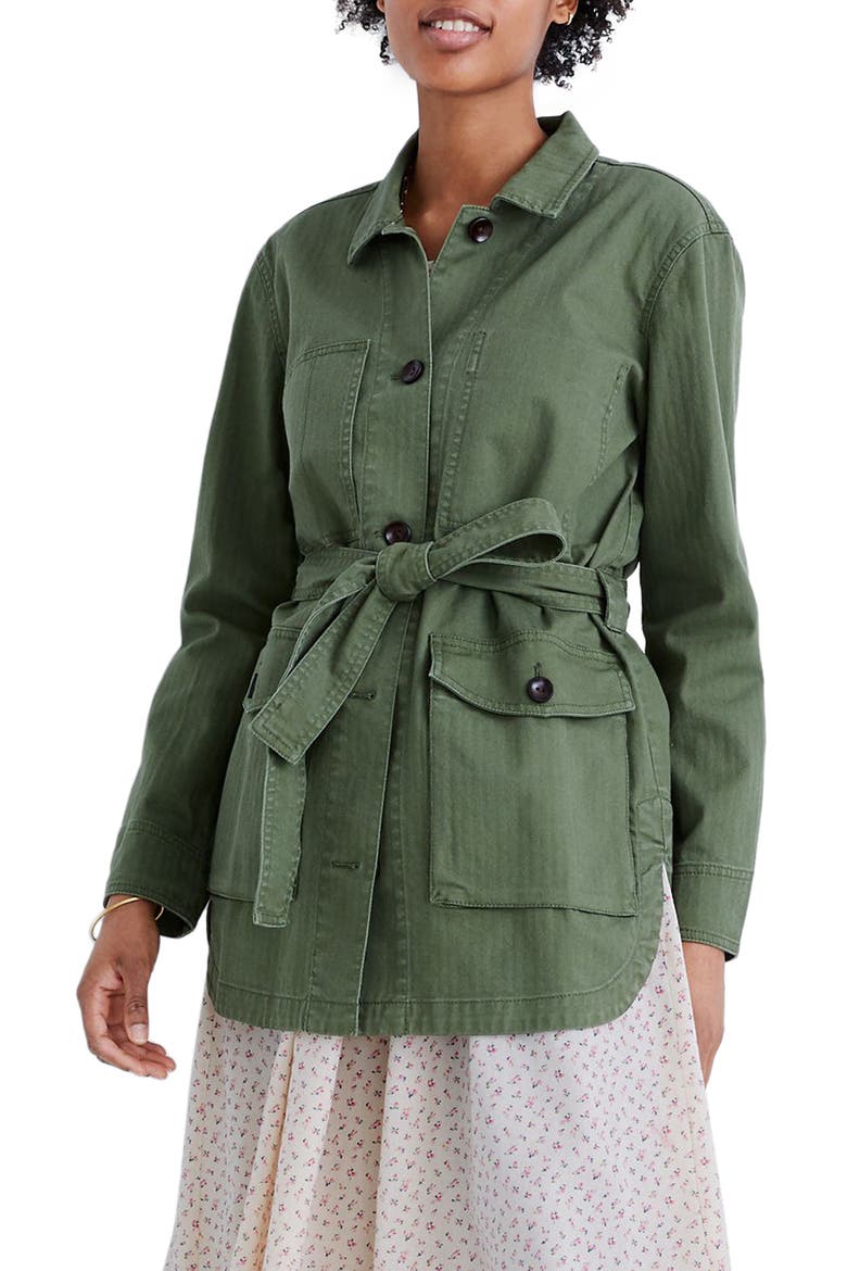 Tie Waist Military Jacket, Main, color, PALM TREE