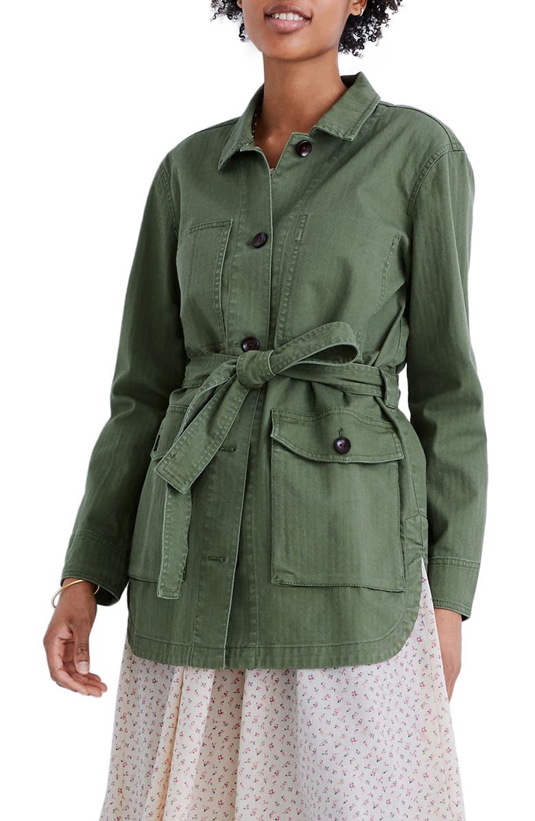 Madewell Tie Waist Military Jacket, Main, color, 