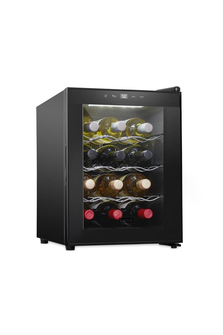 12 Bottle Thermoelectric Wine Cooler, Quiet Freestanding Wine Fridge, Main, color, Black