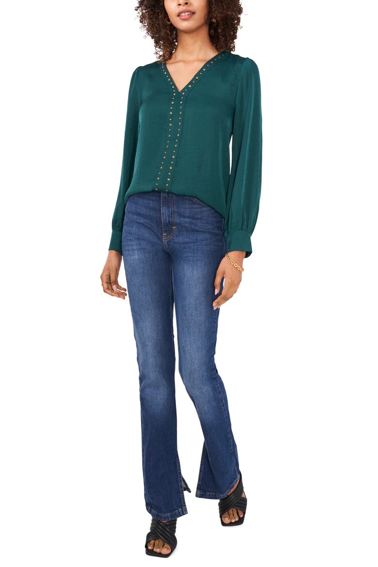 Studded Blouse, Alternate, color, RICH SPRUCE