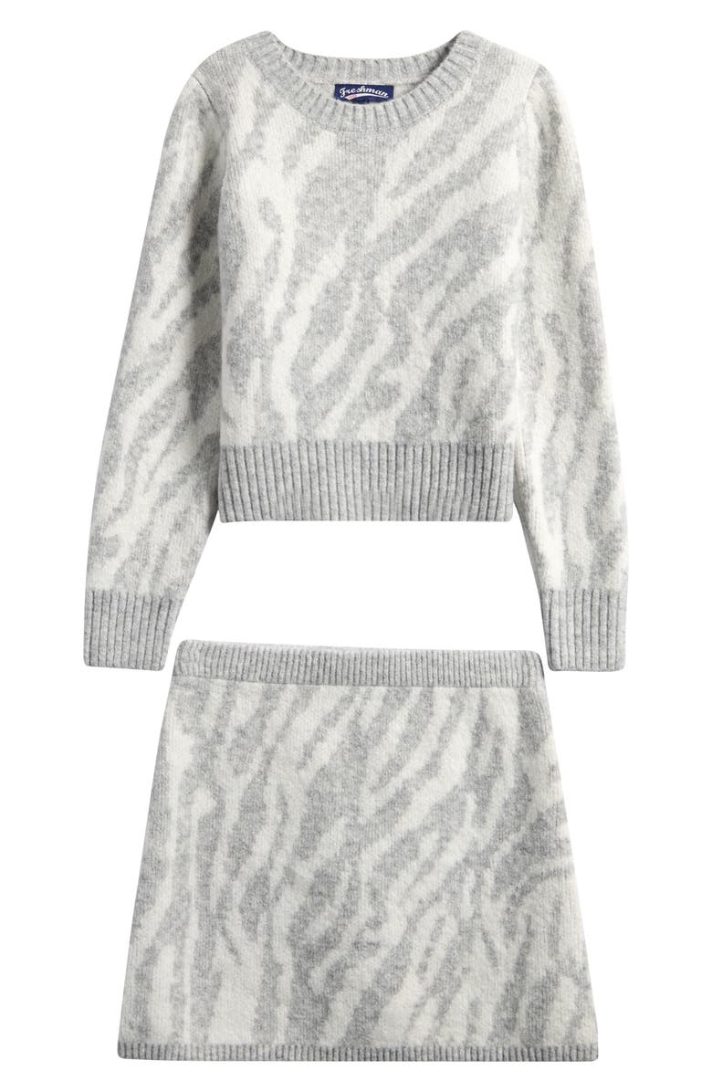 Freshman Kids' Zebra Stripe Sweater & Sweater Skirt Set, Main, color, Grey/ Ivory