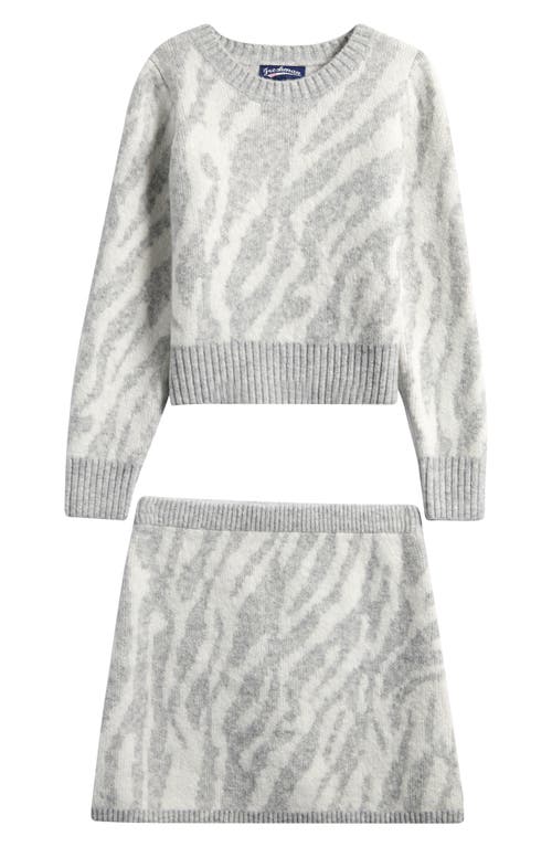 Freshman Kids' Zebra Stripe Sweater & Sweater Skirt Set In Gray