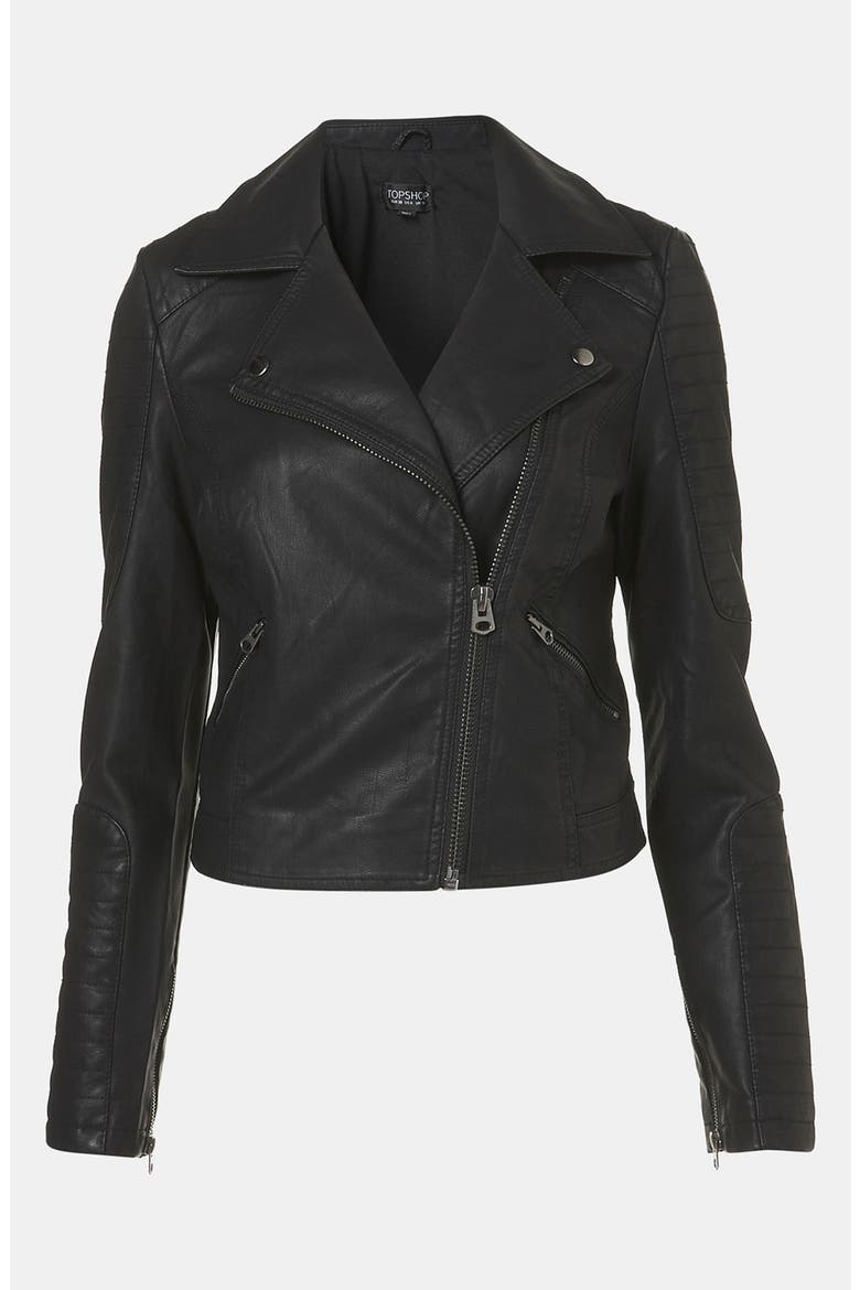'Cross' Studded Faux Leather Jacket, Alternate, color, BLACK
