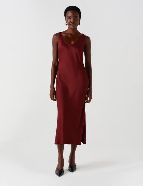 Palm Satin Sleeveless Slip Midi Dress