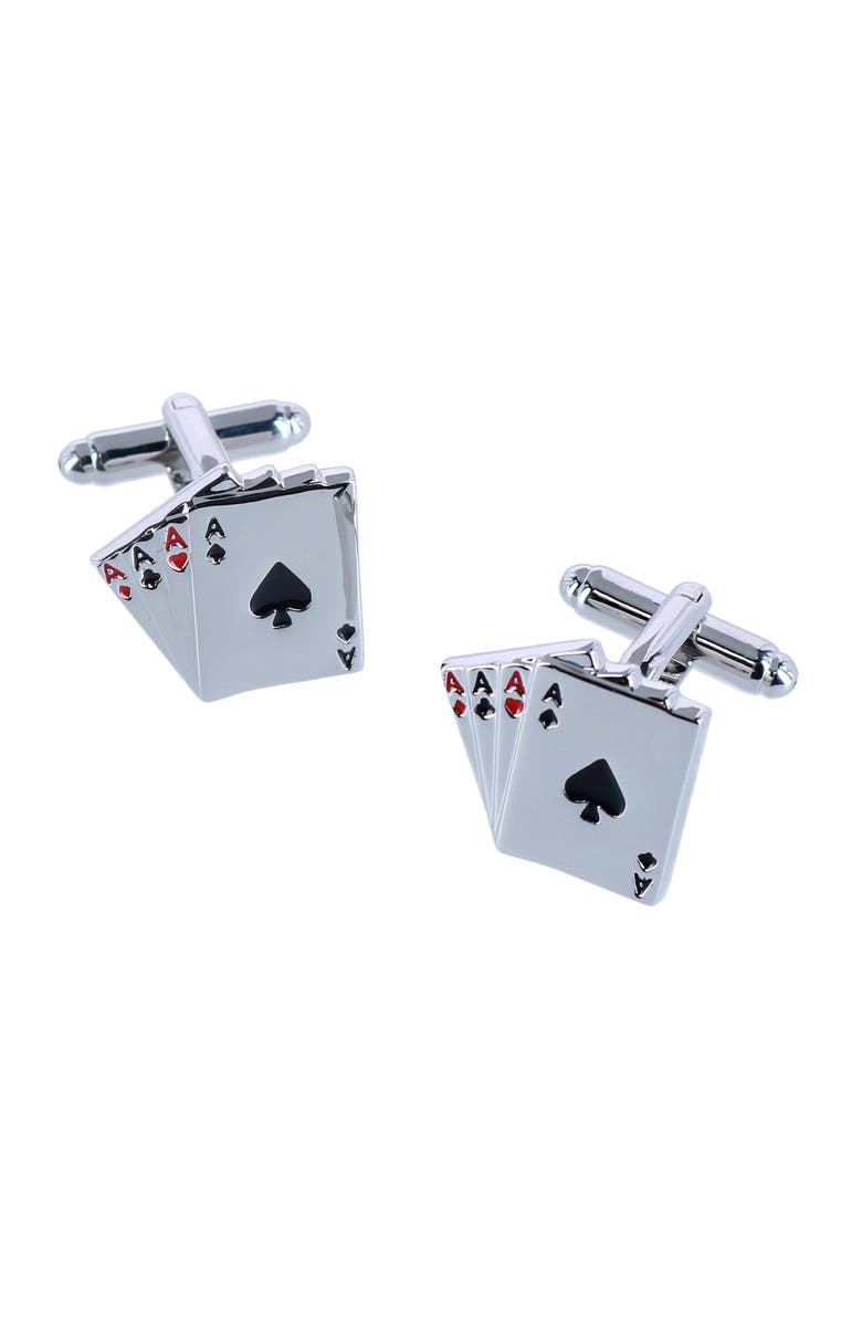 Trafalgar Four Of A Kind Novelty Card Game Cufflinks, Main, color, Silver