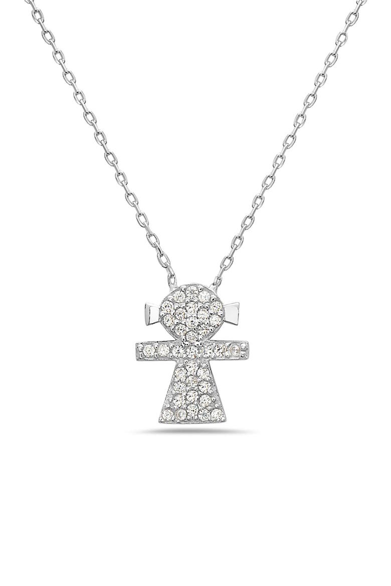 Sterling Silver Crystal Girl Necklace, Main, color, SILVER