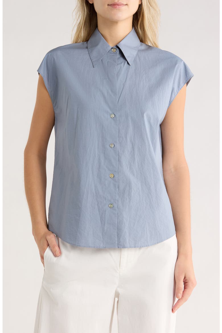 Cap Sleeve Button Down Shirt, Main, color, LAKE