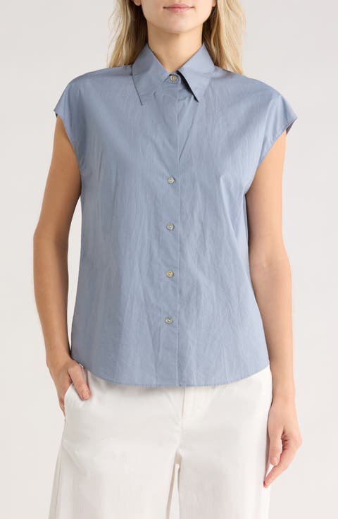 Cap Sleeve Button Down Shirt