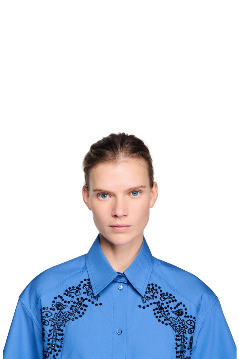 Embroidered and beaded shirt, Alternate, color, Blue