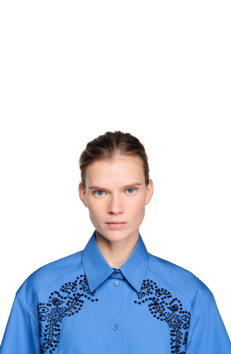 SANDRO Embroidered and beaded shirt, Alternate, color, Blue