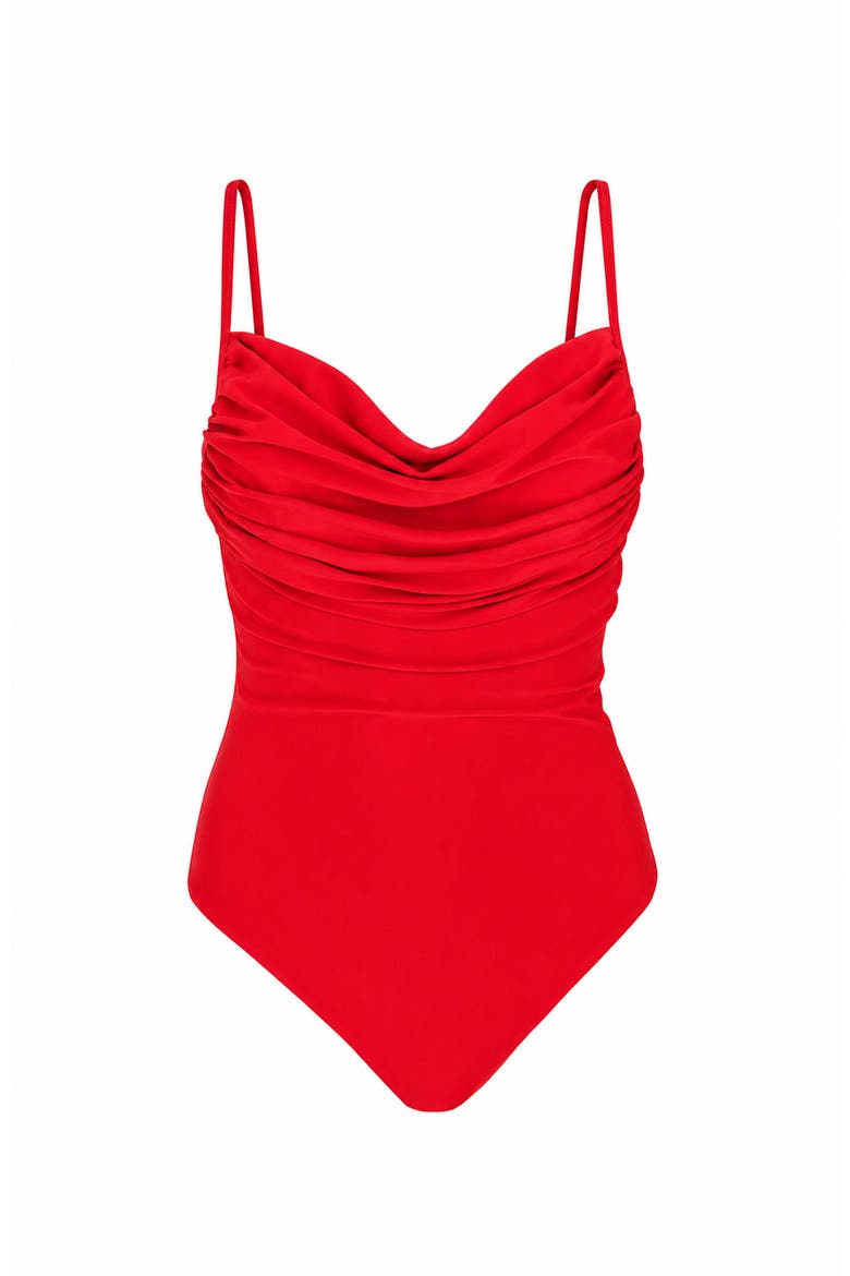 Manta Sculpting Plunge One-Piece Recycled Swimsuit, Main, color, Red