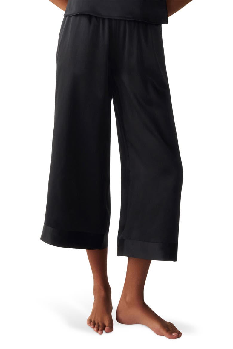 Olivia Ankle Wide Leg Silk Pajama Pants, Main, color, BLACK
