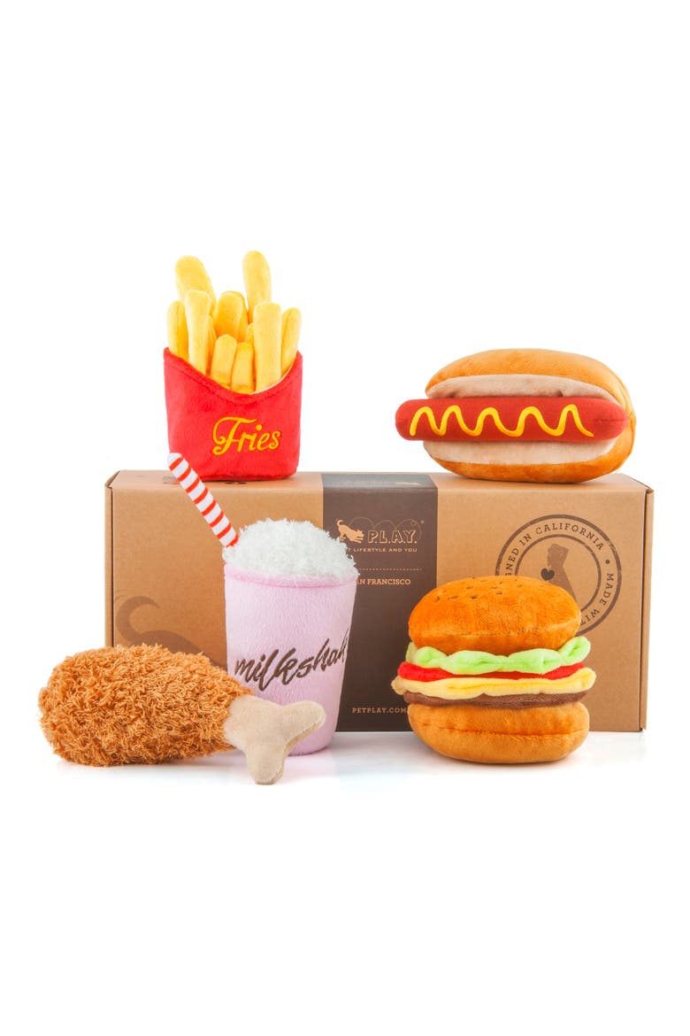 5-Piece Fast Food Plush Dog Toy Set, Main, color, MULTI