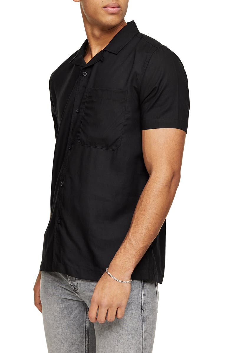 Topman Slim Fit Solid Short Sleeve Button-Up Shirt, Main, color, 
