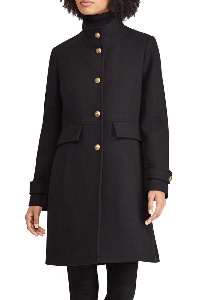 Wool Blend Military Coat, Main, color, BLACK
