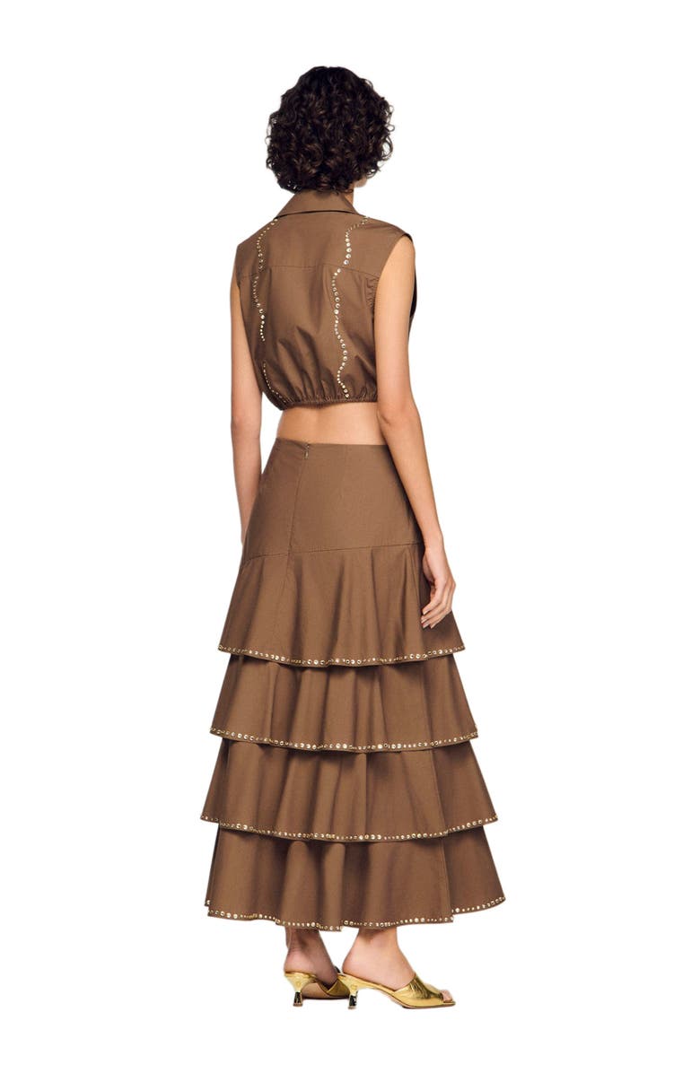 SANDRO Rhinestone cropped shirt, Alternate, color, Brown