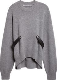 Alexander Wang Relaxed Wool Blend Sweater with Detachable Leather Tabs