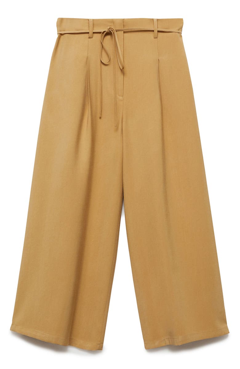 MANGO Tie Belt Wide Leg Pants, Alternate, color, Medium Brown