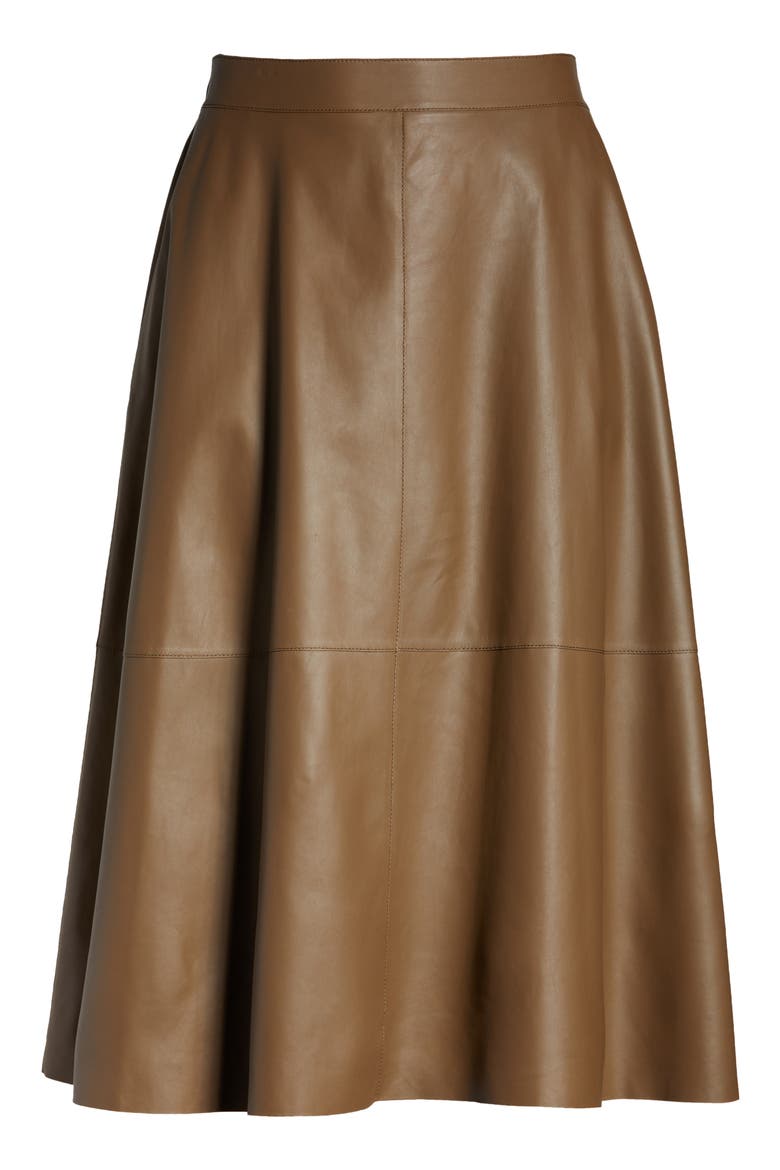 Sumner Plonge Leather Midi Skirt, Alternate, color, ASHWOOD