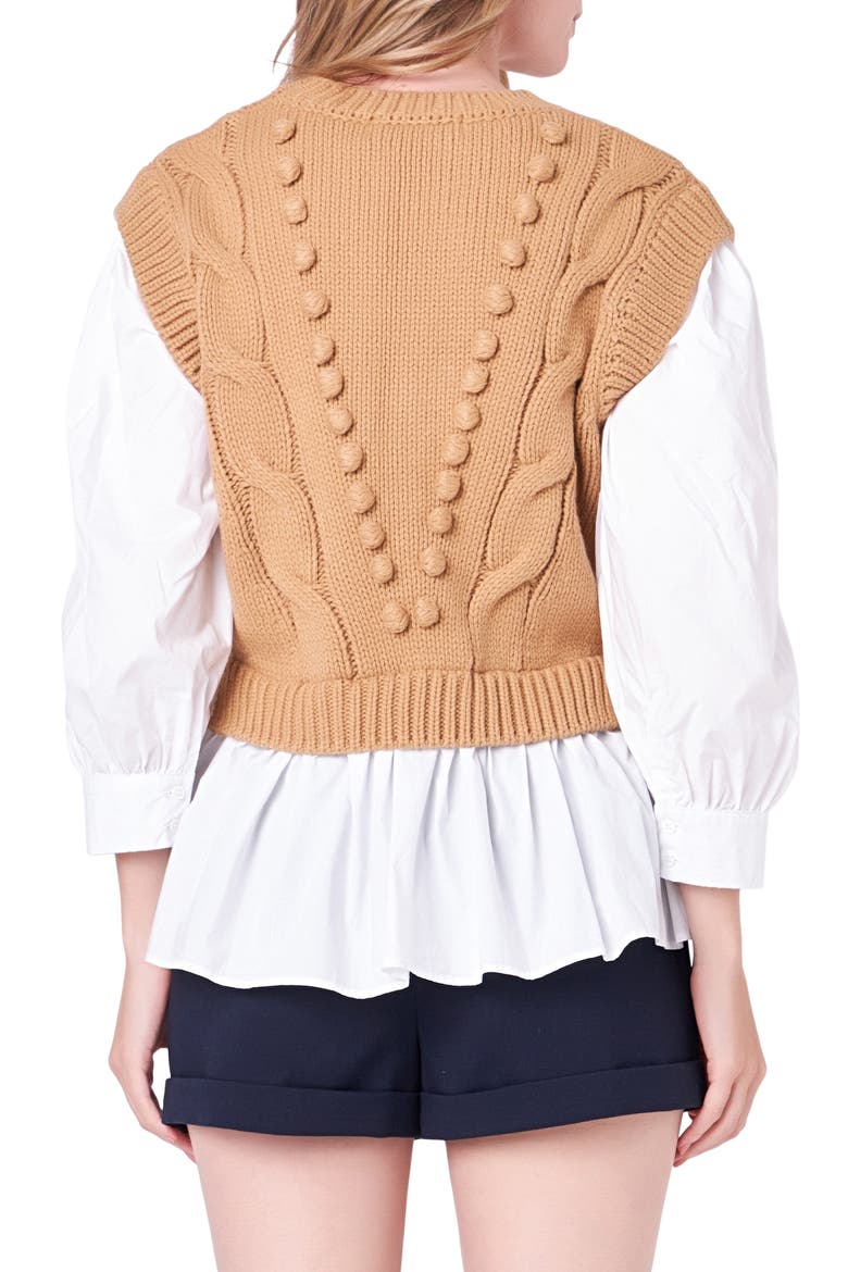 Mixed Media Cable Stitch Sweater, Alternate, color, TAN/ WHITE
