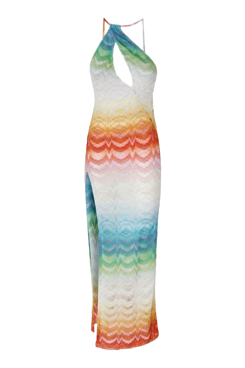 Asymmetric Cover-up Dress In Shaded Lamé Viscose, Alternate, color, Multicoloured