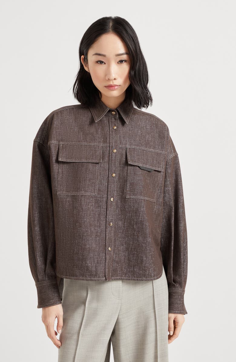Brunello Cucinelli Sparkling no-fade denim shirt, Alternate, color, Cocoa