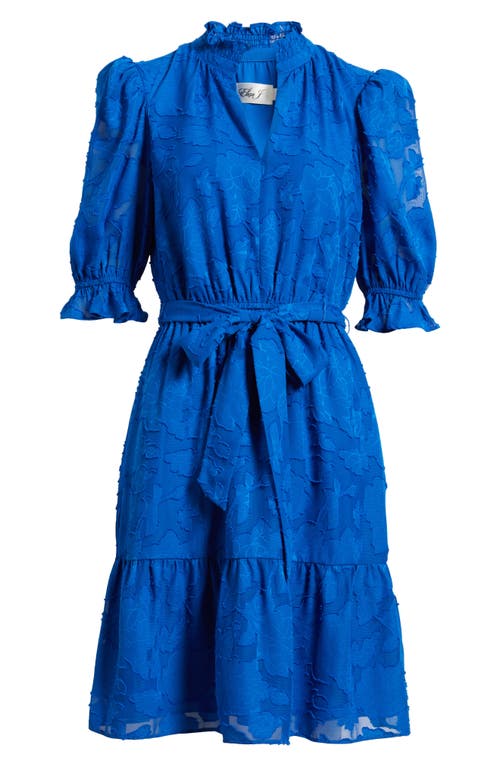 Eliza J Floral Jacquard Belted Dress In Blue