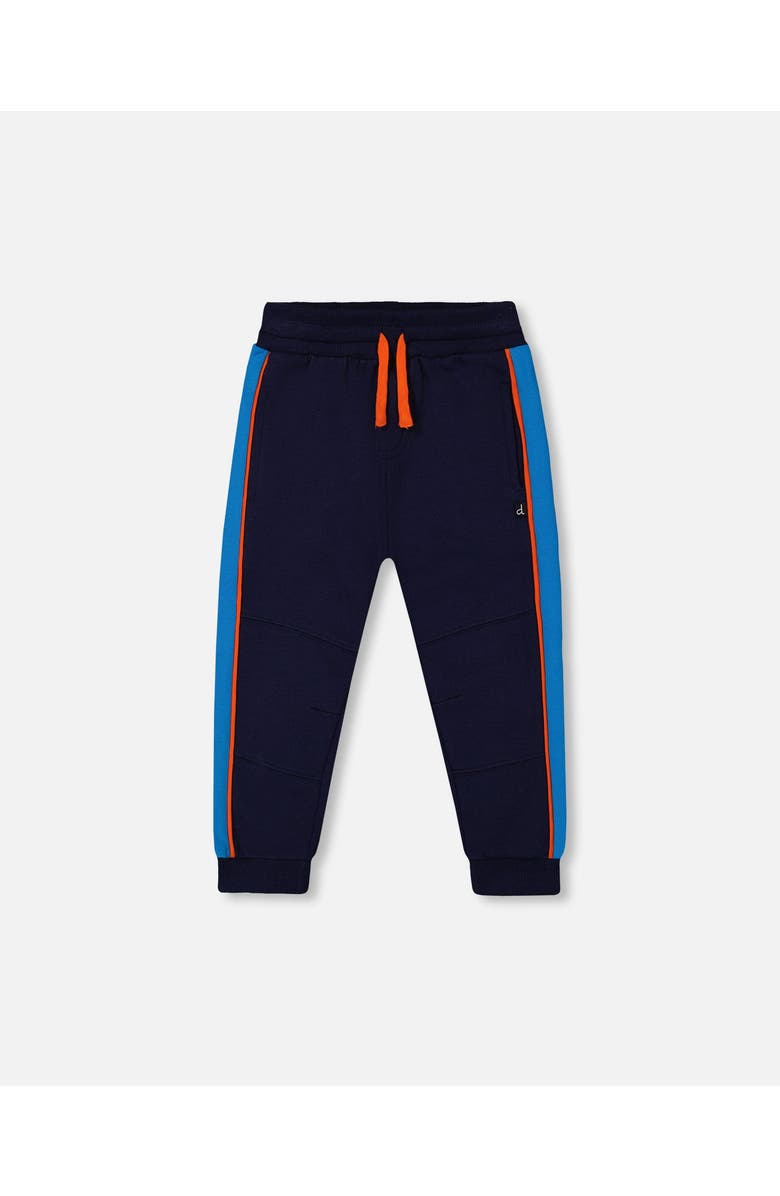 Deux par Deux Baby Boy's Fleece Sweatpants With Contrast Sides Navy, Main, color, 