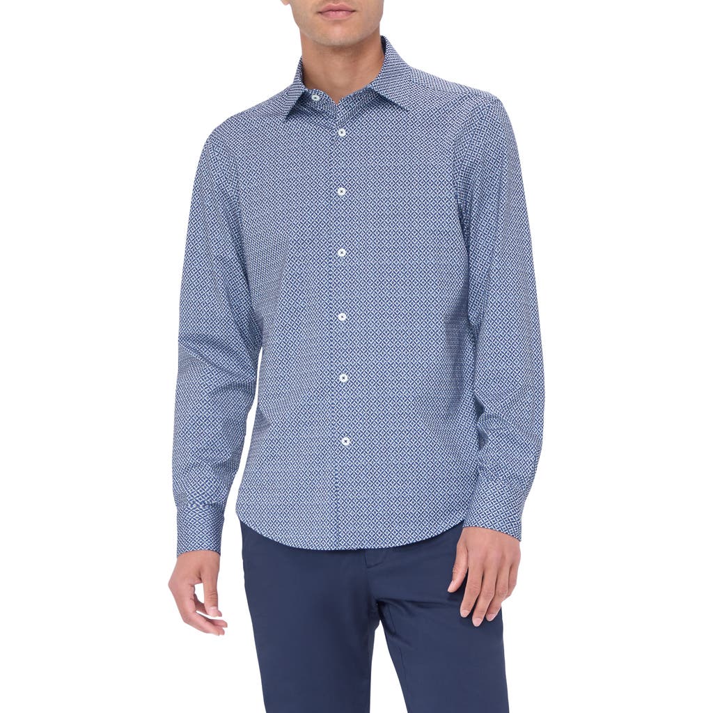 Bugatchi Jimmy Ooohcotton® Geometric Print Button-up Shirt In Navy