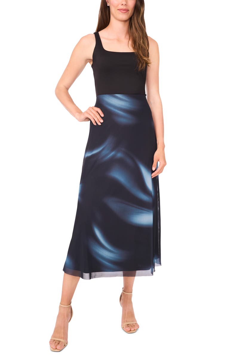 Halogen<sup>®</sup> Blur Print Mesh Maxi Skirt, Alternate, color, Rich Black