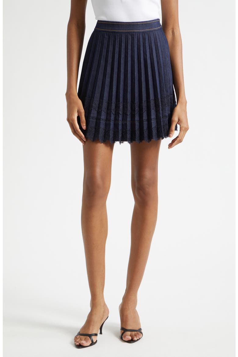 Guipure Lace Trim Laney Skirt, Main, color, INDIGO/ NAVY