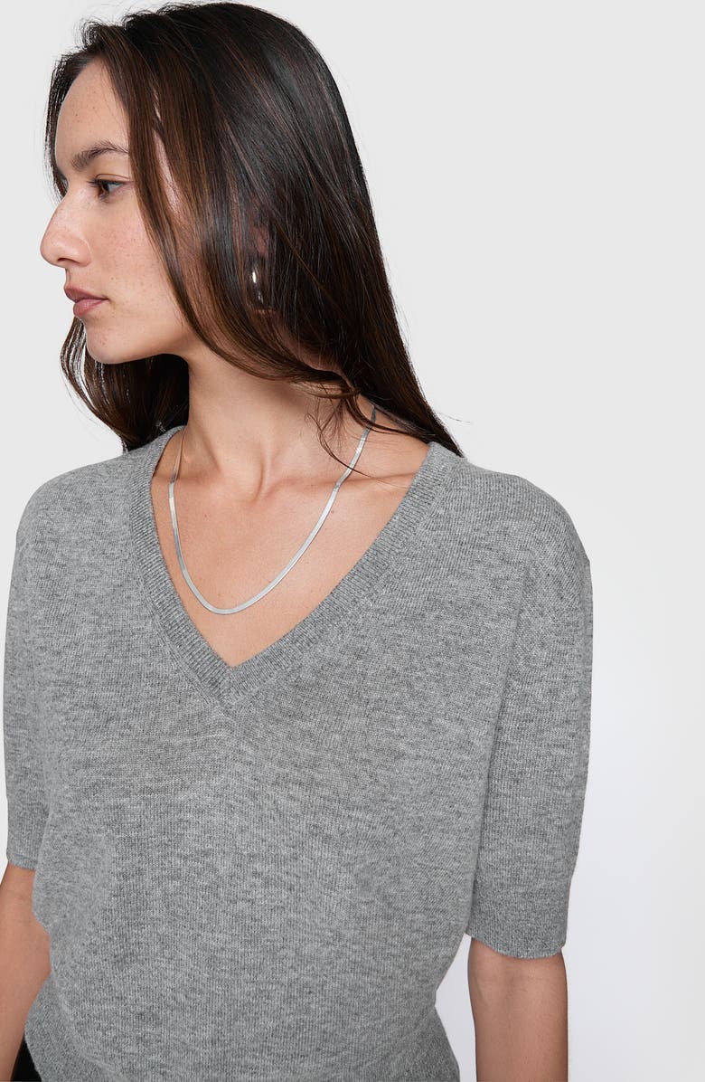 Rebecca Minkoff Haven V-Neck Short Sleeve Wool Blend Sweater, Alternate, color, Heather Grey
