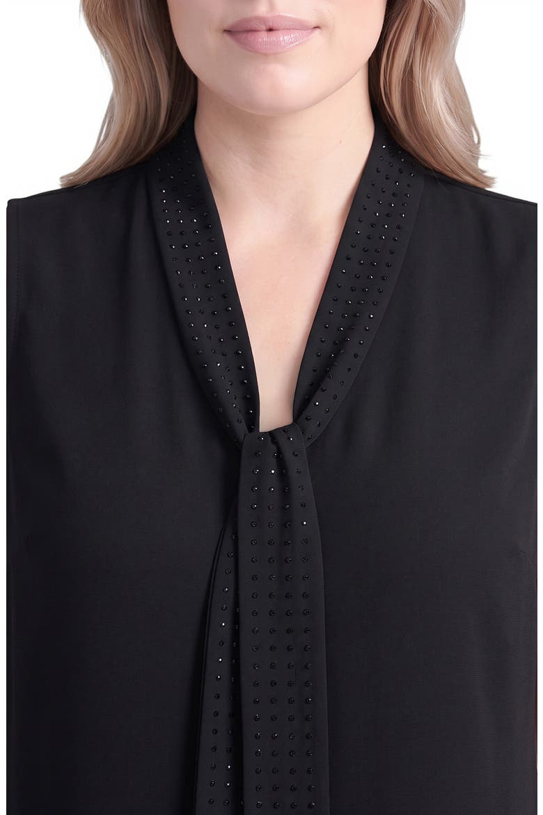 Rhinestone Embellished Tie Front Sleeveless Top, Main, color, BLACK