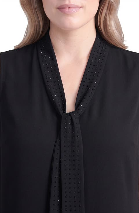 Rhinestone Embellished Tie Front Sleeveless Top