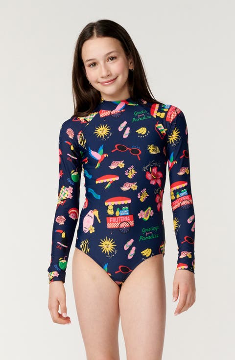Kids' Island Time Long Sleeve Rashguard One Piece Swimsuit