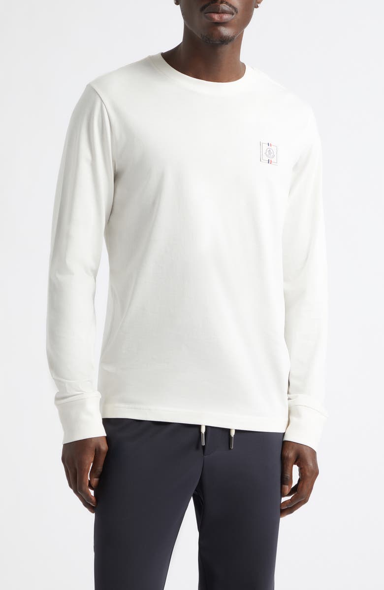 Moncler Long Sleeve Cotton T-Shirt, Main, color, Silk White