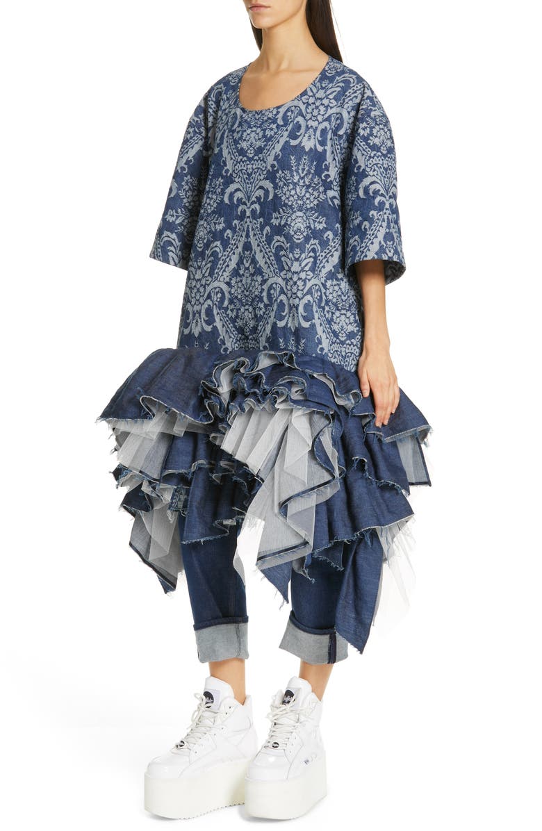Junya Watanabe Denim Jacquard Tulle Dress, Alternate, color, 