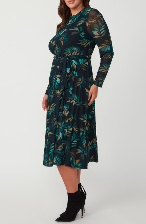 Estelle Foliage Whisper Long Sleeve Midi Dress In Green