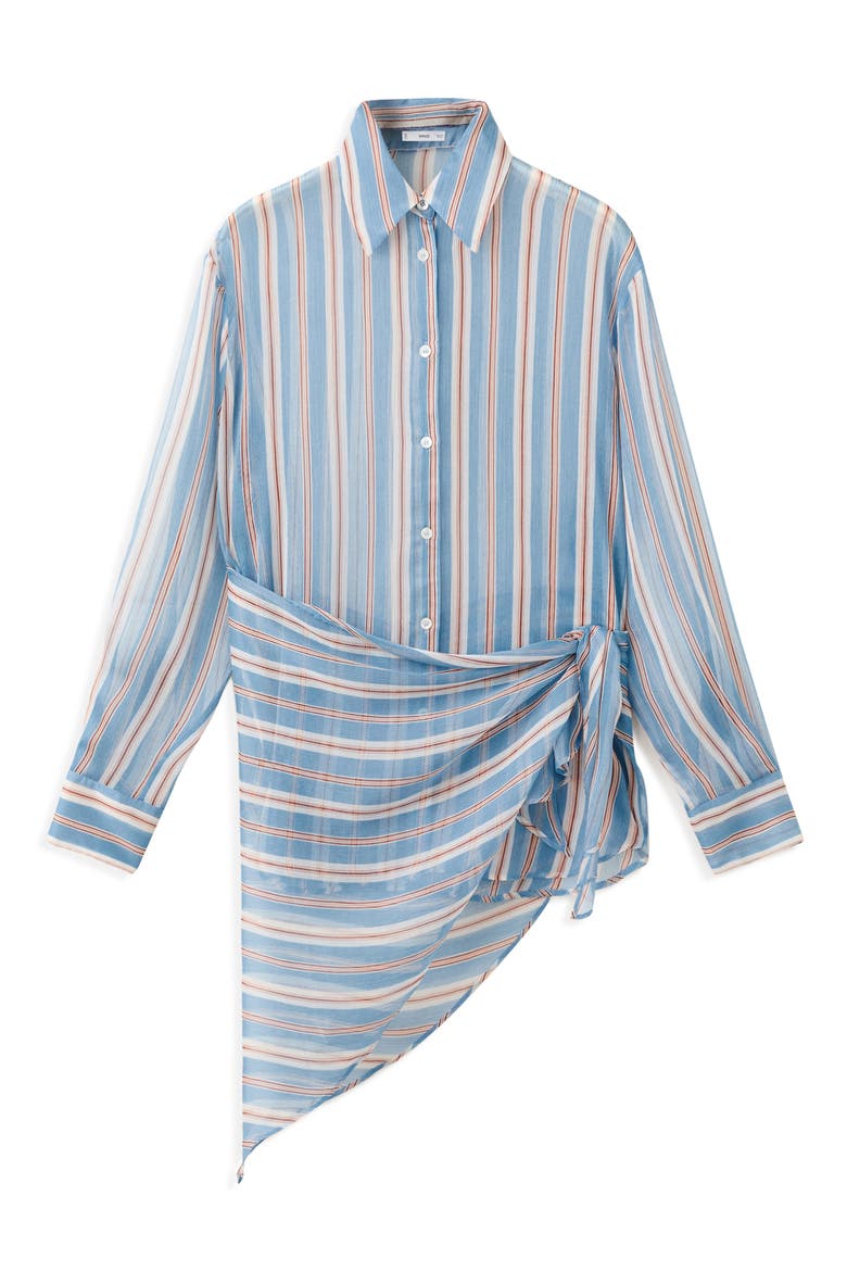 Stripe Scarf Hem Button-Up Shirt, Main, color, BLUE